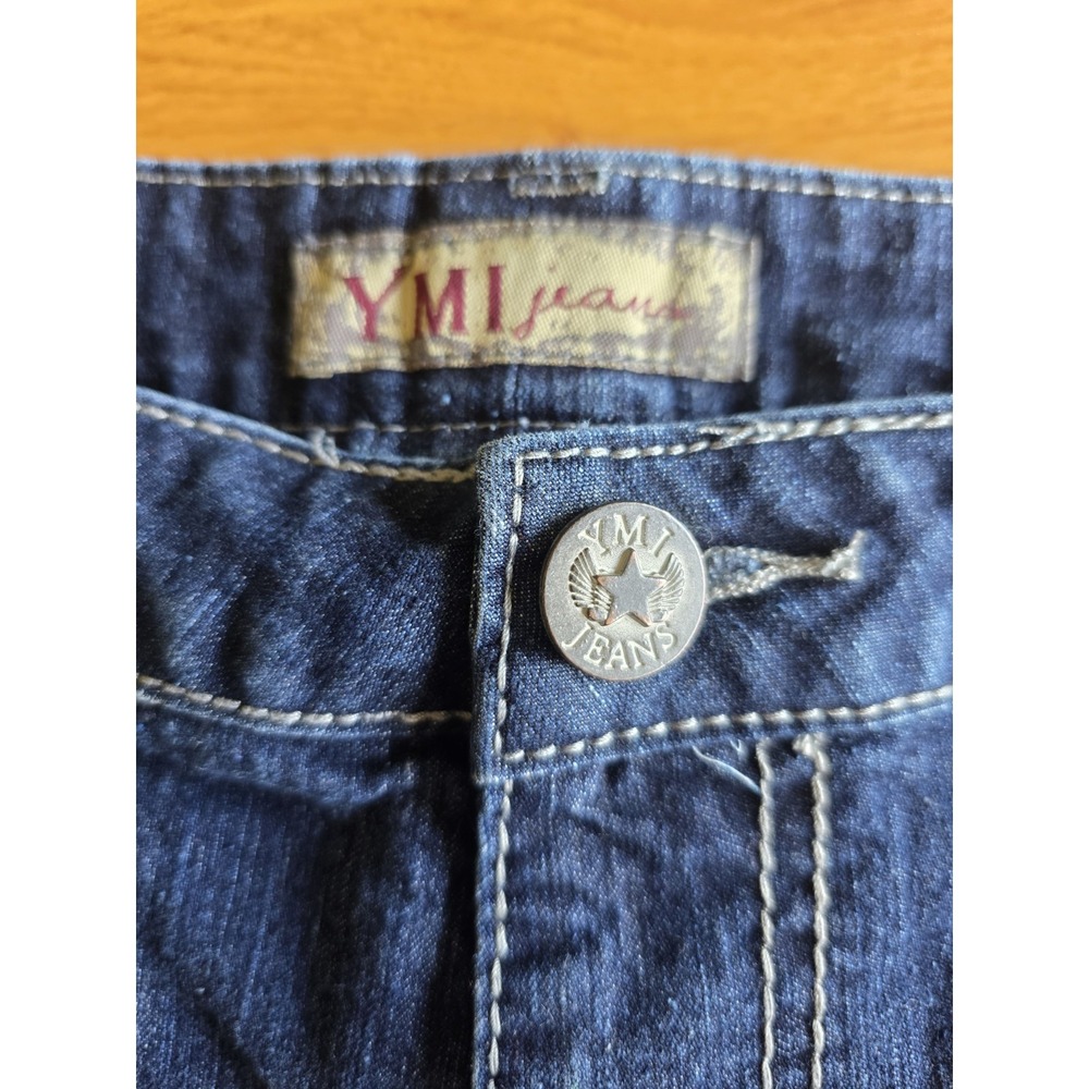 YMI Jeans Womens 18 Dark Wash Cut Off Denim Shorts Thick Stitch Frayed Stretch - Picture 2 of 8